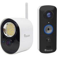 TOUCAN V3TSLC10-MLDX 1080p WiFi Video Doorbell with Chime & Security Floodlight Camera, White,Black