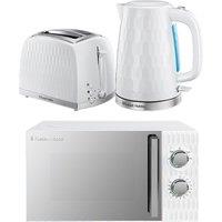 Russell Hobbs Honeycomb Solo Microwave, Jug Kettle & 2-Slice Toaster Bundle - White, White