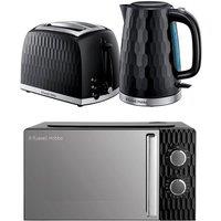 Russell Hobbs Honeycomb Solo Microwave, Jug Kettle & 2-slice Toaster Bundle - Black, Black