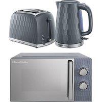 RUSSELL HOBBS Honeycomb Solo Microwave, Jug Kettle & 2-Slice Toaster Bundle - Grey, Silver/Grey