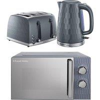 RUSSELL HOBBS Honeycomb Solo Microwave, Jug Kettle & 4-Slice Toaster Bundle - Grey, Silver/Grey