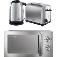 Russell Hobbs Classics Solo Microwave, Jug Kettle & 2-Slice Toaster Bundle - Polished Stainless Steel, Stainless Steel