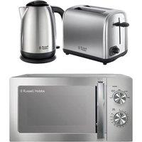 Russell Hobbs Classics Solo Microwave, Jug Kettle & 2-Slice Toaster Bundle - Brushed Stainless Steel, Stainless Steel