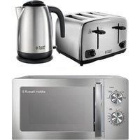 RUSSELL HOBBS Solo Microwave, Jug Kettle & 4-Slice Toaster Bundle - Silver Brushed, Silver/Grey