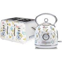VQ Laura Ashley EEJB308 4-Slice Toaster & Dome Kettle Bundle - Elveden White, White