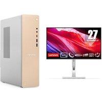 Lenovo IdeaCentre Desktop PC - (Intel Core i3, 512 GB SSD, Grey & Orange) & L27h-4A Quad HD 27 IPS WLED Monitor Bundle, Orange,Silver/Grey