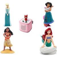 Tonies Toniebox 2 Starter Set (Cloud Pink) with Disney's Frozen Elsa, Encanto, Moana & The Little Mermaid Audio Figure Bundle