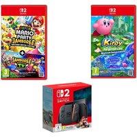 NINTENDO Switch 2, Mario Kart World, Super Mario Party Jamboree Jamboree TV & Kirby and the Forgotten Land and Star-Crossed World Bundle, Black