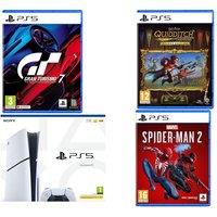 Sony PlayStation 5, Harry Potter: Quidditch Champions Deluxe Edition, Gran Turismo 7 & Marvel's Spider-Man 2 Bundle, White