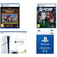 Sony PlayStation 5 with EA Sports FC 26, Harry Potter: Quidditch Champions Deluxe Edition & £50 Gift Card Bundle, White
