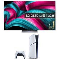 77" Lg C5 OLED evo AI 4K HDR Smart TV 2025 (OLED77C54LA) & PlayStation 5 Digital Edition Bundle, Black,Silver/Grey