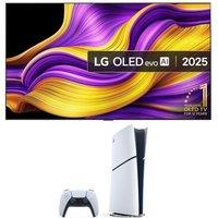 77" Lg G5 OLED evo AI 4K HDR Smart TV 2025 OLED77G54LW & PlayStation 5 Digital Edition Bundle, Silver/Grey