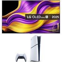 80"-84" Lg G5 83" OLED evo AI 4K HDR Smart TV 2025 OLED83G54LW & PlayStation 5 Digital Edition Bundle, Silver/Grey