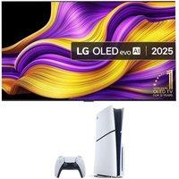 65" LG G5 OLED evo AI 4K HDR Smart TV 2025 (Wall Mount Version, OLED65G54LW) & PlayStation 5 Bundle, Silver/Grey