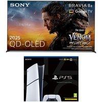 55" SONY BRAVIA 8 II QD-OLED 4K HDR AI Smart TV & PlayStation 5 Digital Edition Bundle, Black,Silver/Grey