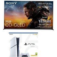 55" SONY BRAVIA 8 II QD-OLED 4K HDR AI Smart TV (K55XR8M25BP) & PlayStation 5 Bundle, Black,Silver/Grey