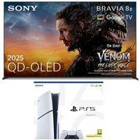 65 SONY BRAVIA 8 II QD-OLED 4K HDR AI Smart TV (K65XR8M25B) & PlayStation 5 Bundle, Black,Silver/Grey