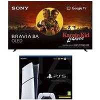 65 Sony BRAVIA 8A OLED 4K HDR AI Smart TV (K65XR8A1B) & PlayStation 5 Digital Edition Bundle, Silver/Grey