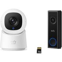 Eufy C31 2K Smart Video Doorbell with MicroSD Card & C220 Pan-Tilt 2K WiFi Indoor Security Camera Bundle, Black