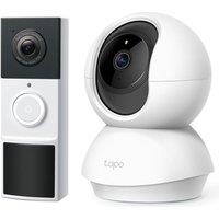 Tp-Link Tapo D210 2K 3 MP WiFi Video Doorbell with Chime & Tapo C200 Full HD 1080p WiFi Security Camera Bundle, White