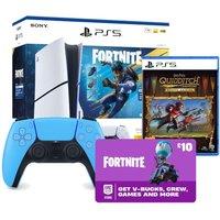 Sony PlayStation 5 Console, Fortnite Flowering Chaos, DualSense Wireless Controller, Harry Potter (Quidditch Champions Deluxe Edition) & £10 Fortnite Gift Card Bundle, White