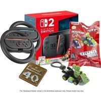 Nintendo Switch 2 & Mario Kart, Super Mario Bros Keychain, Mario Kart Backpack Buddies and Nintendo Switch 2 Joy-Con Racing Wheels Bundle, Black