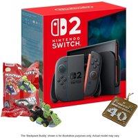Nintendo Switch 2, Super Mario Bros 40th Anniversary Keychain and Mario Kart Backpack Buddies Bundle, Black