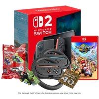 Nintendo Switch 2, Super Mario Keychain, Mario Kart World, Backpack Buddies & Joy-Con Racing Wheels Bundle, Black