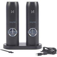 SALTER Electric Salt & Pepper Mill Set & Base - Black, Black