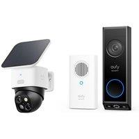 Eufy E340 2K Dual Camera Smart Doorbell & SoloCam S340 3K WiFi Security Camera Bundle, Black