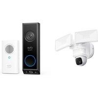 Eufy E340 2K Dual Camera Smart Video Doorbell & Floodlight E30 2K WiFi Security Camera Bundle, Black