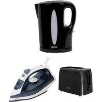IGENIX IGPK47 2-Slice Toaster, Kettle & Iron Bundle - Black, Black