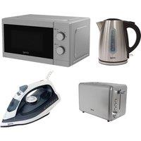 Igenix IGPK49 Solo Microwave, Jug Kettle, 2-Slice Toaster & Iron Bundle - Silver, Silver/Grey
