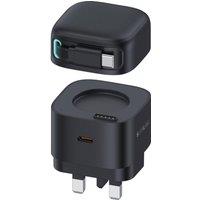 SILVERLABEL E71029024 2-in-1 35 W Dual USB Type-C & Type-A GaN Charger - Black, Retractable Cable, Black