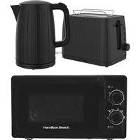 HAMILTON BEACH Stealth Jug Kettle, 2-Slice Toaster & Solo Microwave Bundle - Black, Black
