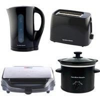 HAMILTON BEACH Essential Jug Kettle, 4-Slice Toaster, Sandwich Toaster & Slow Cooker Bundle - Black, Black