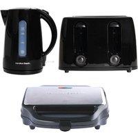 HAMILTON BEACH Essentials Jug Kettle, 4-Slice Toaster & Sandwich Toaster Bundle - Black, White