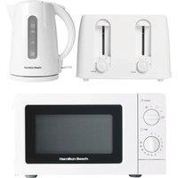 HAMILTON BEACH Essentials Jug Kettle, 4-Slice Toaster & Solo Microwave Bundle - White