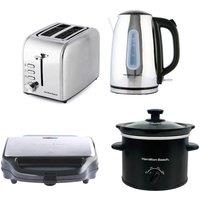 HAMILTON BEACH Rise Jug Kettle, 2-Slice Toaster, Sandwich Toaster & Slow Cooker Bundle - Black, Black
