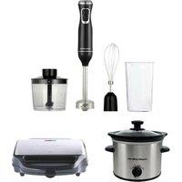HAMILTON BEACH Essentials Hand Blender, Sandwich Toaster & Slow Cooker Bundle  Silver & Black, Silver/Grey,Black