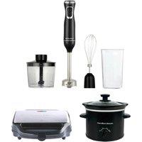 HAMILTON BEACH Essentials Hand Blender, Sandwich Toaster & Slow Cooker Bundle  Black, Black