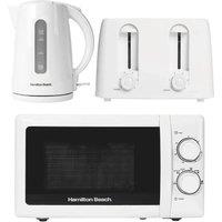 HAMILTON BEACH Essentials Jug Kettle, 4-Slice Toaster & Solo Microwave Bundle - White, White