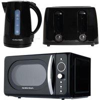 HAMILTON BEACH Essentials Jug Kettle, 4-Slice Toaster & Solo Microwave Bundle - Black, Black
