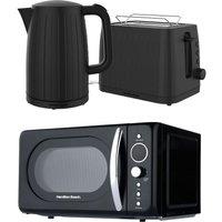 HAMILTON BEACH FlexiControl Jug Kettle, 2-Slice Toaster & Solo Microwave Bundle - Black, Black