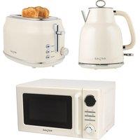 SALTER Retro COMBO-9611 Electric Kettle, 2-Slice Toaster & Microwave Bundle - Cream, Cream