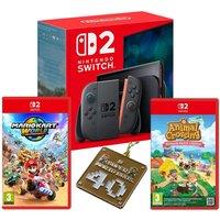 Nintendo Switch 2, Super Mario Bros 40th Anniversary Keychain, Animal Crossing: New Horizons & Mario Kart World Bundle, Black