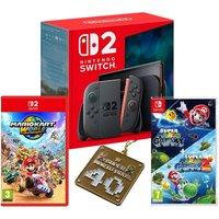 Nintendo Switch 2, Super Mario Bros 40th Anniversary Keychain, Super Mario Galaxy 1 & 2 & Mario Kart World Bundle, Black