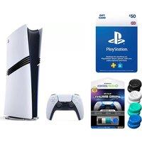 Sony PlayStation 5 Pro, No-Slip Thumb Grips (Pack of 8) & &pound;50 Gift Card Bundle, White