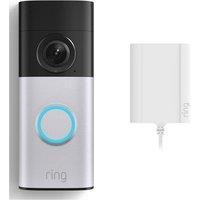 RING Wired Retinal 2K Video Doorbell Plus (Newest Gen) with Plug-In Adaptor - Nickel Silver, Silver/Grey