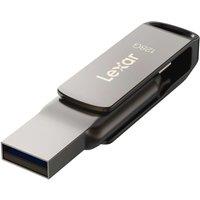 LEXAR JumpDrive D400 USB Type-C & Type-A Dual Memory Stick - 128 GB, Silver, Silver/Grey